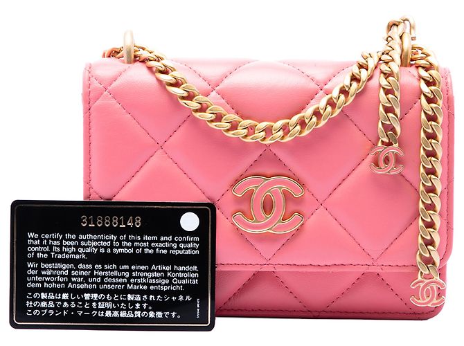 Wallet On Chain Chanel Cartera On Chain en piel de cordero acolchada rosa mini con cierre CC - vista 7