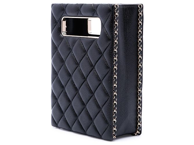 Borsa da sera Chanel Black Quilted Caviar Chain Around Cut Out Nero - vista 2