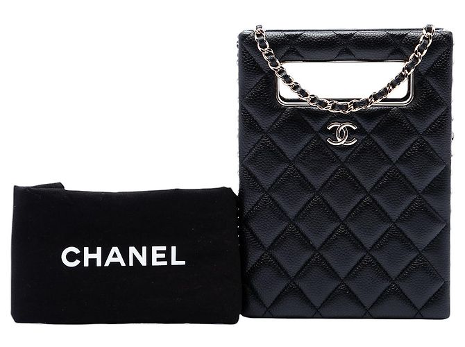 Borsa da sera Chanel Black Quilted Caviar Chain Around Cut Out Nero - vista 7