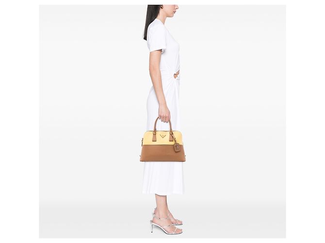 Borsa Prada Brown Medium Bicolor Saffiano Lux Promenade Marrone - vista 6