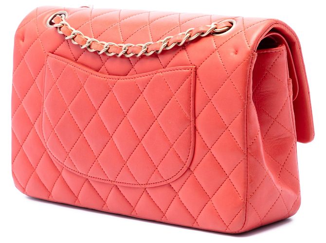Chanel Orange Medium Classic Lambskin Double Flap Rosso Arancione - vista 2