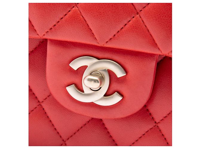Chanel Orange Medium Classic Lambskin Double Flap Rosso Arancione - vista 5