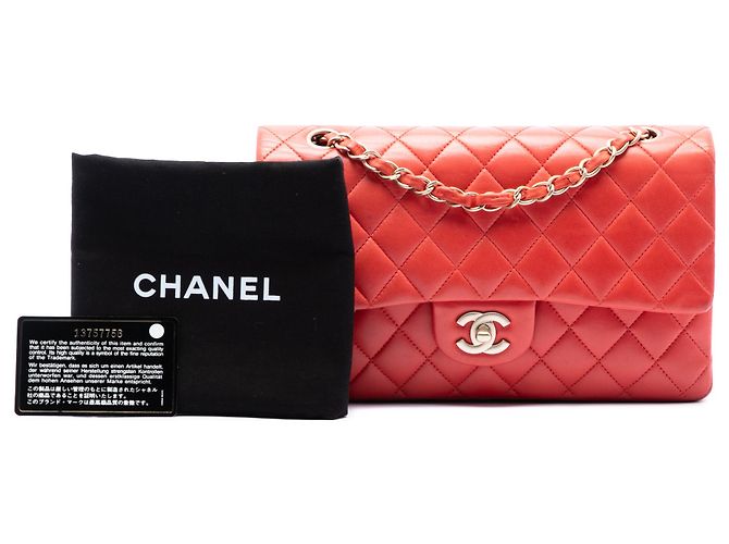Chanel Orange Medium Classic Lambskin Double Flap Rosso Arancione - vista 7