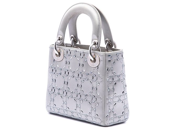 Lady Dior Mini in raso grigio con ricami cannage e cristalli Dior Marrone - vista 2