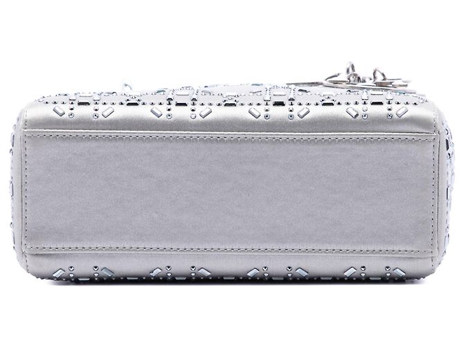 Lady Dior Mini in raso grigio con ricami cannage e cristalli Dior Marrone - vista 3