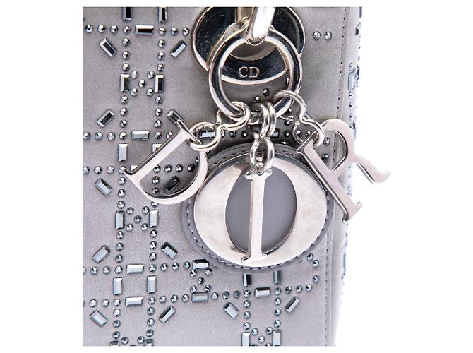 Lady Dior Mini in raso grigio con ricami cannage e cristalli Dior Marrone - vista 5