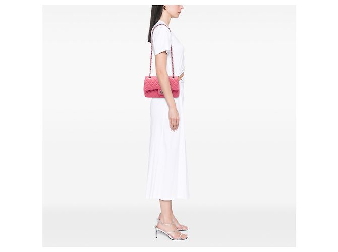 Chanel Pink Medium Classic Jersey Double Flap Rosa - vista 5