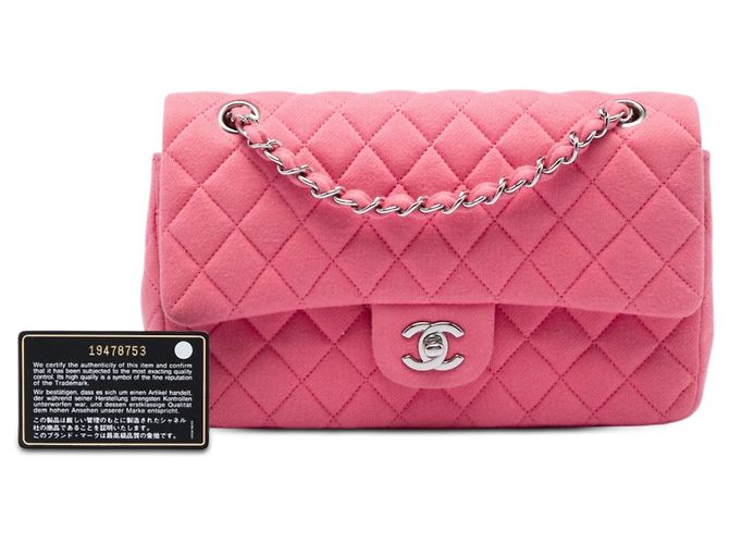 Chanel Pink Medium Classic Jersey Double Flap Rosa - vista 6
