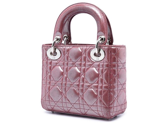 Lady Dior Mini in agnello cannage iridescente rosa - vista 2
