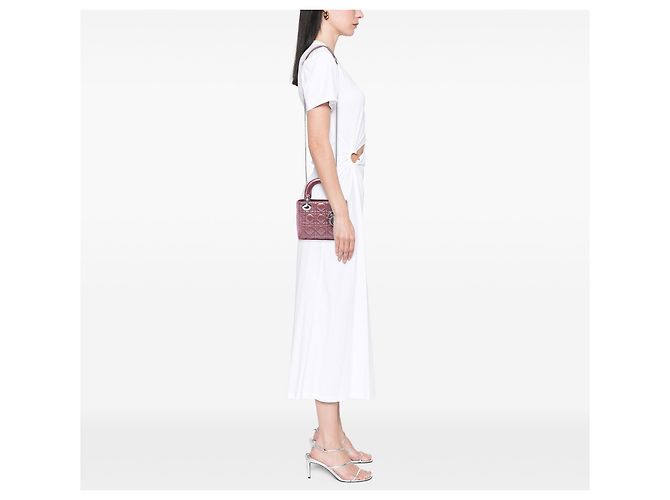 Lady Dior Mini in agnello cannage iridescente rosa - vista 6