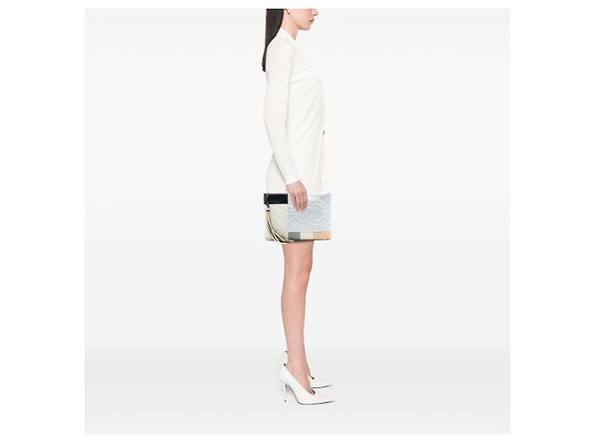 Clutch Chanel Silver Large Quilted Lambskin Colorblock Patchwork O Case Argento - vista 6