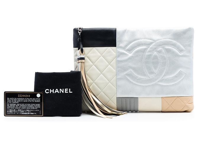 Clutch Chanel Silver Large Quilted Lambskin Colorblock Patchwork O Case Argento - vista 7