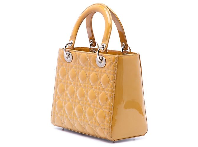 Lady Dior Cannage in vernice giallo, misura Medium Senape - vista 2
