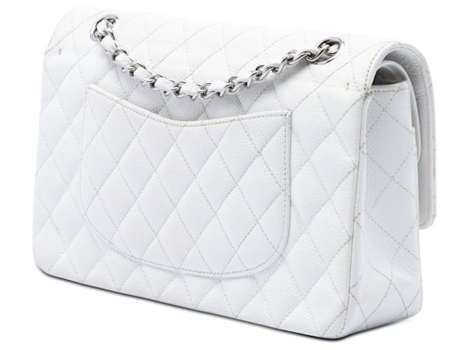 Chanel White Medium Classic Caviar Double Flap Bianco - vista 2