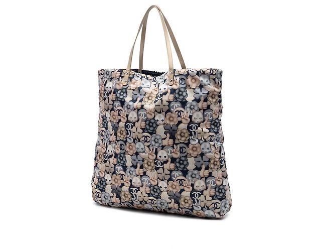 Tote Chanel Blue Large Nylon Cat Emoticon Shopping Blu navy - vista 2