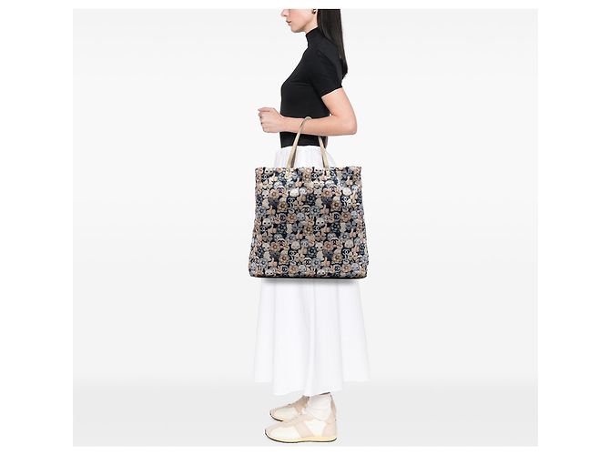 Tote Chanel Blue Large Nylon Cat Emoticon Shopping Blu navy - vista 6