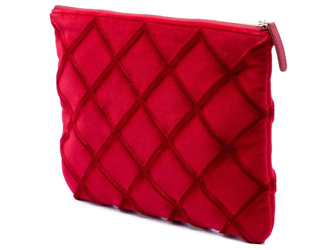 Clutch Chanel Red Medium CC Quilted Velvet O Case Rosso - vista 2