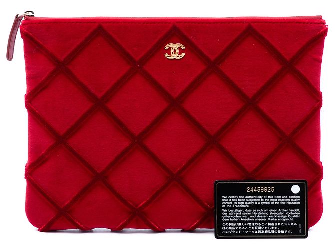 Clutch Chanel Red Medium CC Quilted Velvet O Case Rosso - vista 7