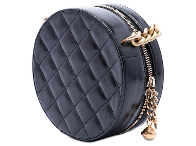 Borsa da sera Chanel Black Glazed Calfskin Round As Earth Nero - vista 2