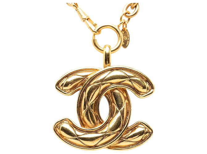 Collana con pendente trapuntato Chanel Gold CC placcato oro D'oro - vista 2