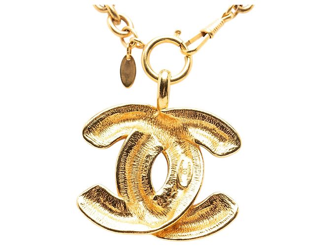 Collana con pendente trapuntato Chanel Gold CC placcato oro D'oro - vista 3