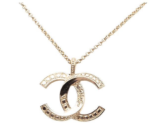 Collana con pendente Chanel Gold CC placcato oro e strass D'oro - vista 2