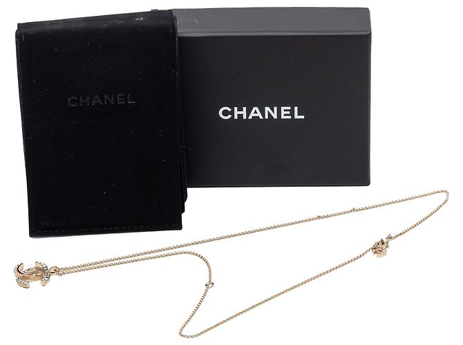 Collana con pendente Chanel Gold CC placcato oro e strass D'oro - vista 6