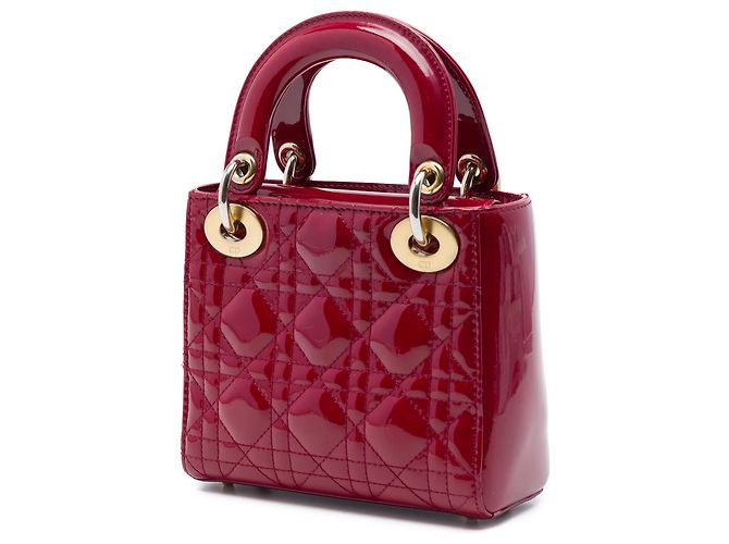 Lady Dior mini in vernice rosso cannage Bordò - vista 2