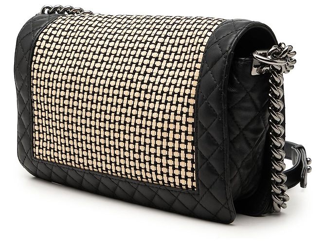Chanel Black Medium Woven Calfskin Boy Reverso Flap Nero - vista 2