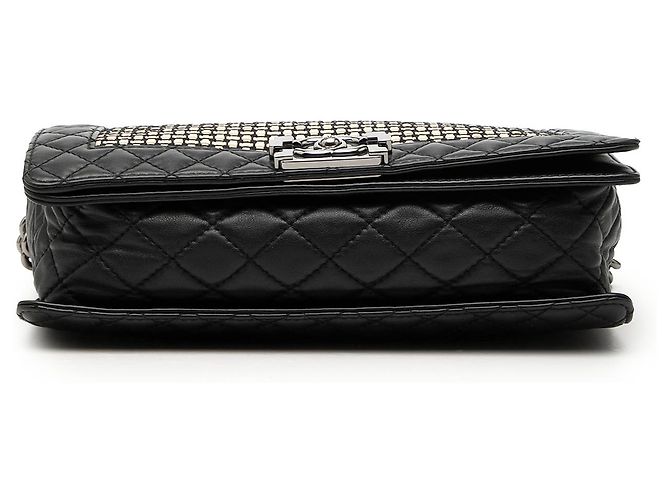 Chanel Black Medium Woven Calfskin Boy Reverso Flap Nero - vista 3