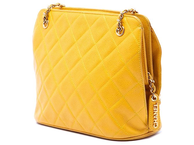 Borsa a Spalla Chanel Yellow Quilted Caviar Chain Giallo Senape - vista 2