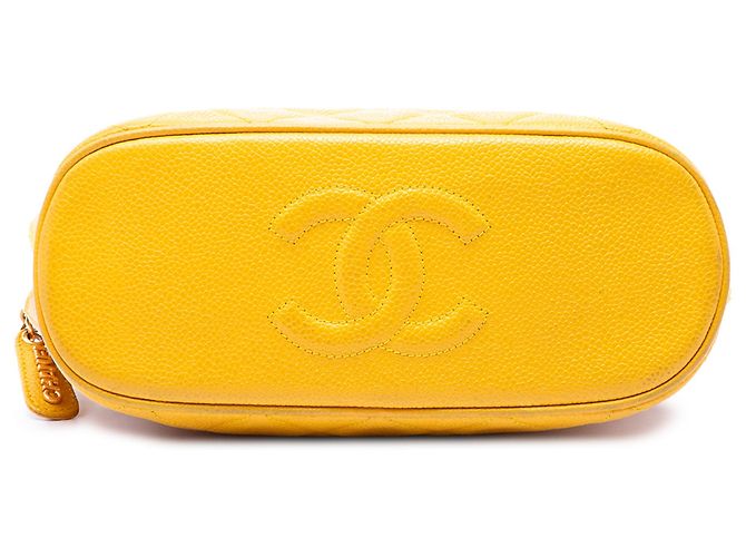 Borsa a Spalla Chanel Yellow Quilted Caviar Chain Giallo Senape - vista 3