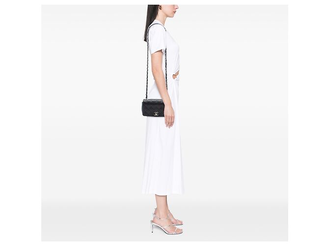 Chanel Gray Small Diamond Embossed Calfskin New Chic Flap Marrone Grigio antracite - vista 6
