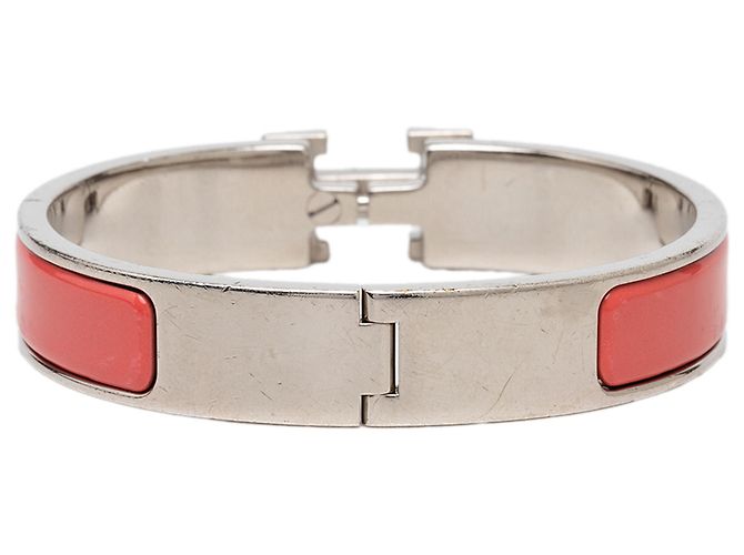 Bracciale Hermès Clic H in smalto rosso stretto PM - vista 3