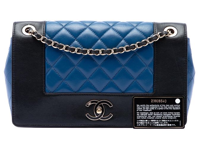 Chanel Blue Medium Bicolor Lambskin Mademoiselle Double Flap - vista 7