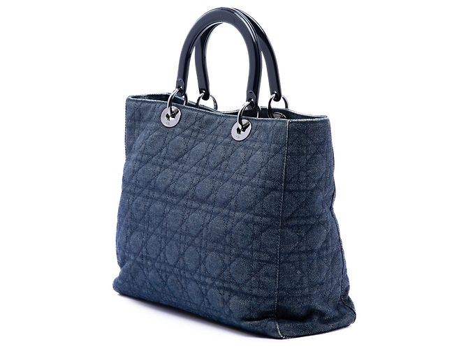 Dior Blue Large Denim Cannage Lady Dior Blu navy - vista 2