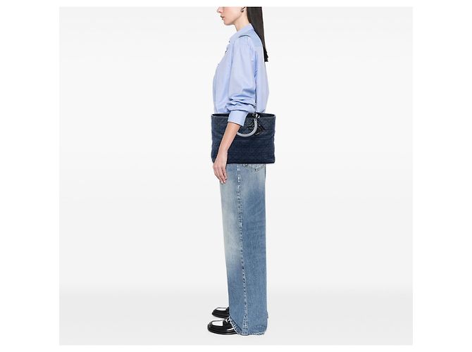 Dior Blue Large Denim Cannage Lady Dior Blu navy - vista 6