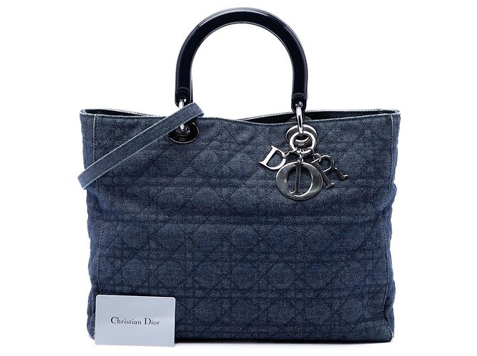 Dior Blue Large Denim Cannage Lady Dior Blu navy - vista 7