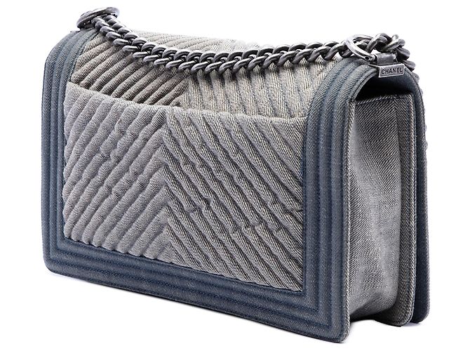 Chanel Blue Old Medium Chevron Denim Boy Flap - vista 2
