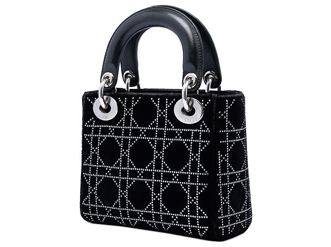 Dior Mini Nero Satin Cannage Decorato con Cristalli Lady Dior - vista 2