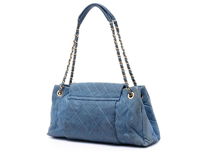 Chanel Blau Mittel Gequiltet Iridescent Kalbsleder Chic Quilt Akkordeon Klappe Hellblau - Ansicht 2