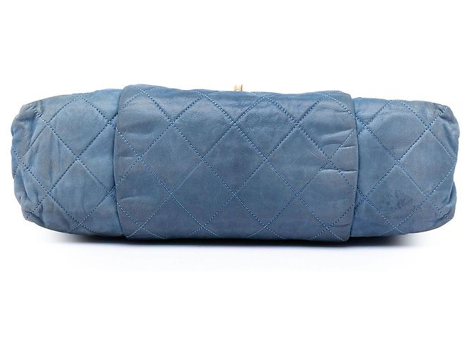 Chanel Blau Mittel Gequiltet Iridescent Kalbsleder Chic Quilt Akkordeon Klappe Hellblau - Ansicht 3