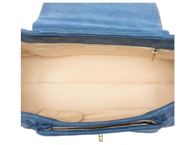 Chanel Blau Mittel Gequiltet Iridescent Kalbsleder Chic Quilt Akkordeon Klappe Hellblau - Ansicht 4