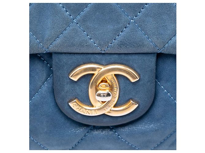 Chanel Blau Mittel Gequiltet Iridescent Kalbsleder Chic Quilt Akkordeon Klappe Hellblau - Ansicht 5
