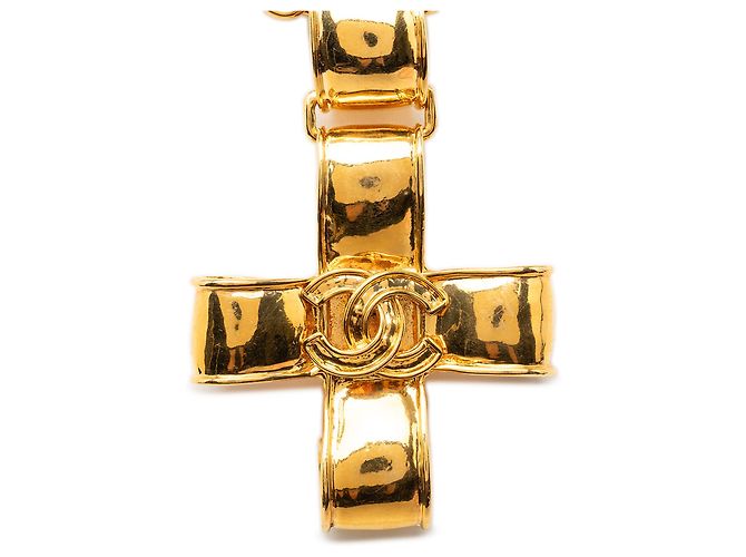 Collana con pendente Chanel Gold CC a nastro placcato oro D'oro - vista 2