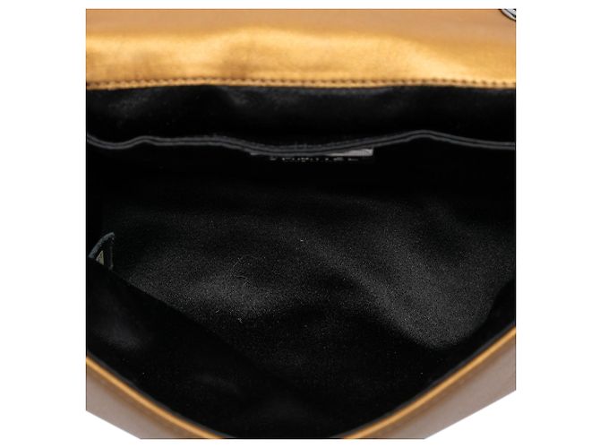 Chanel Gold Limited Edition Mini Quilted Metallic Lambskin CC Chain Fringe Full Flap Dorado - vista 4