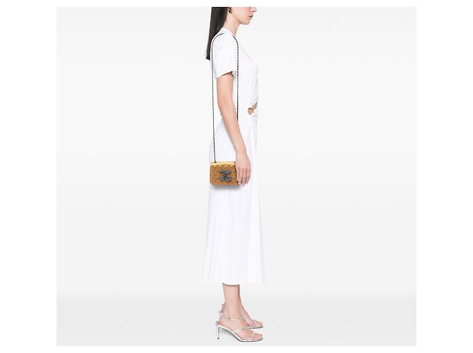 Chanel Gold Limited Edition Mini Quilted Metallic Lambskin CC Chain Fringe Full Flap Dorado - vista 5