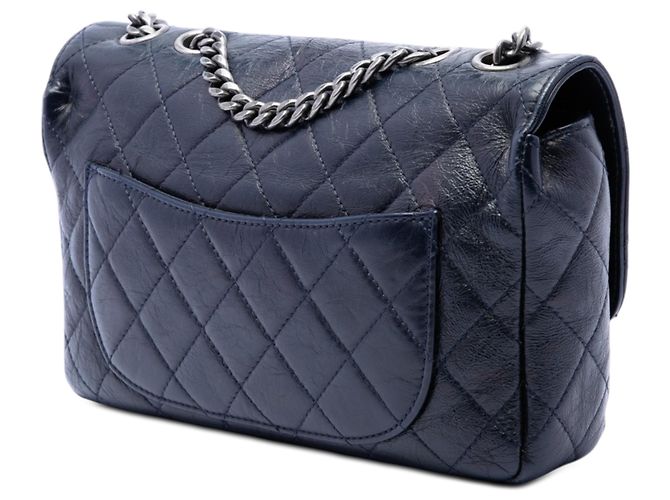 Chanel Blue Medium Quilted Glazed Calfskin CC Plate Flap Blu navy - vista 2