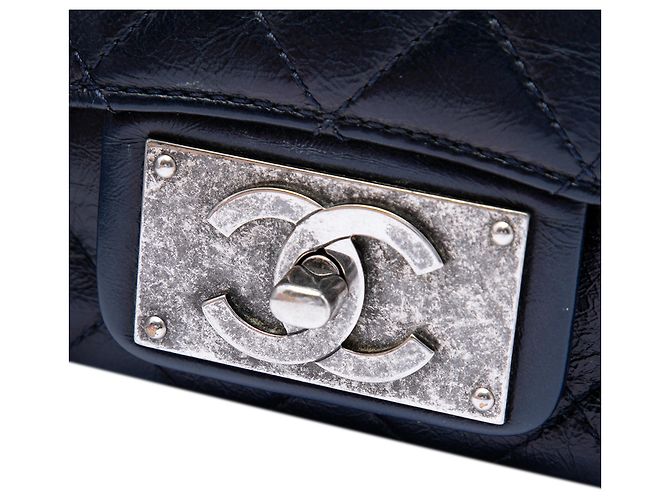 Chanel Blue Medium Quilted Glazed Calfskin CC Plate Flap Blu navy - vista 5