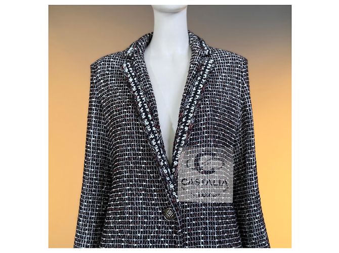 Chanel Tweed-Jacke Shimmering Geometry Schwarz Weiß Bordeaux - Ansicht 4